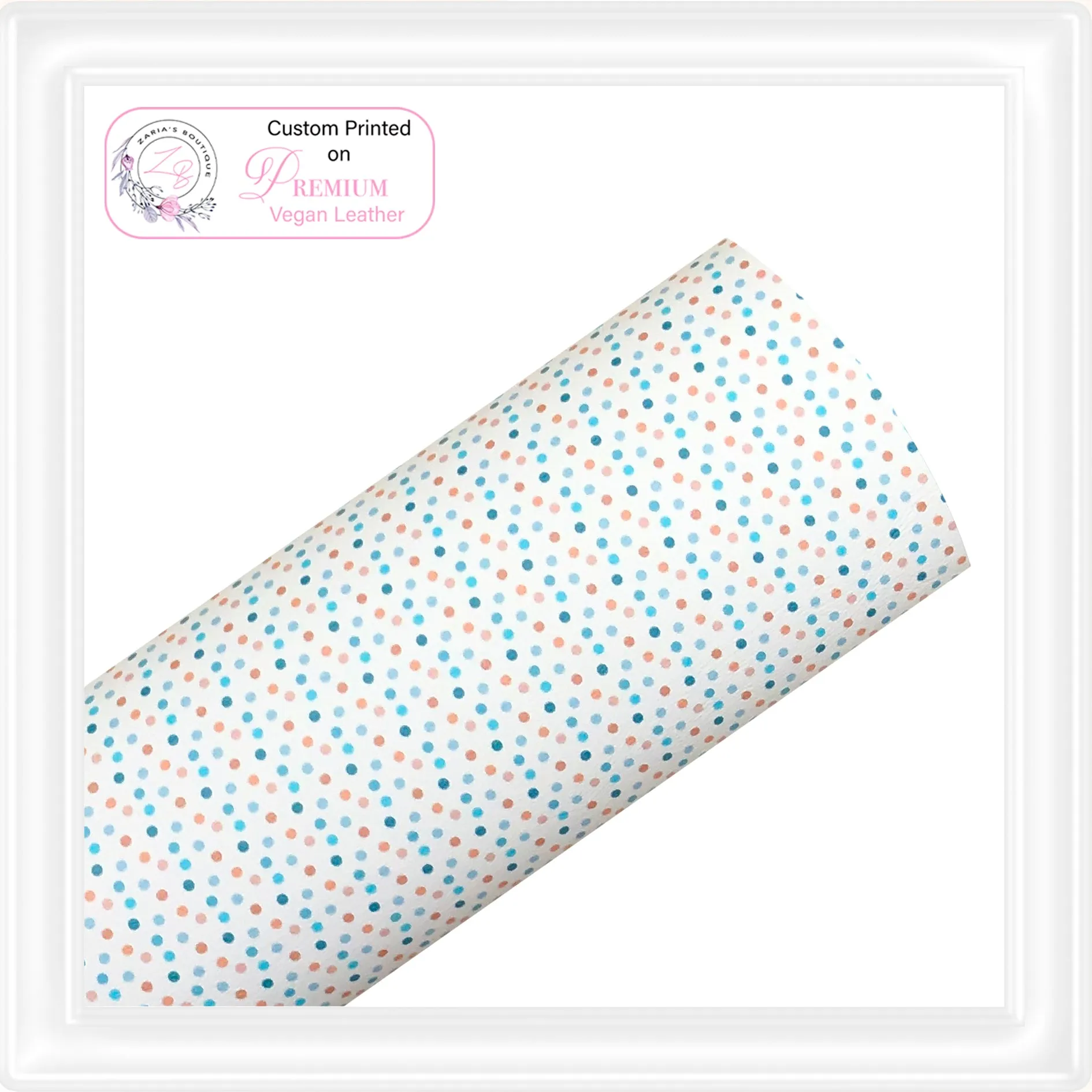 ⋅ Blue & Tan Confetti Dots ⋅ Custom Printed Vegan Faux Leather ⋅