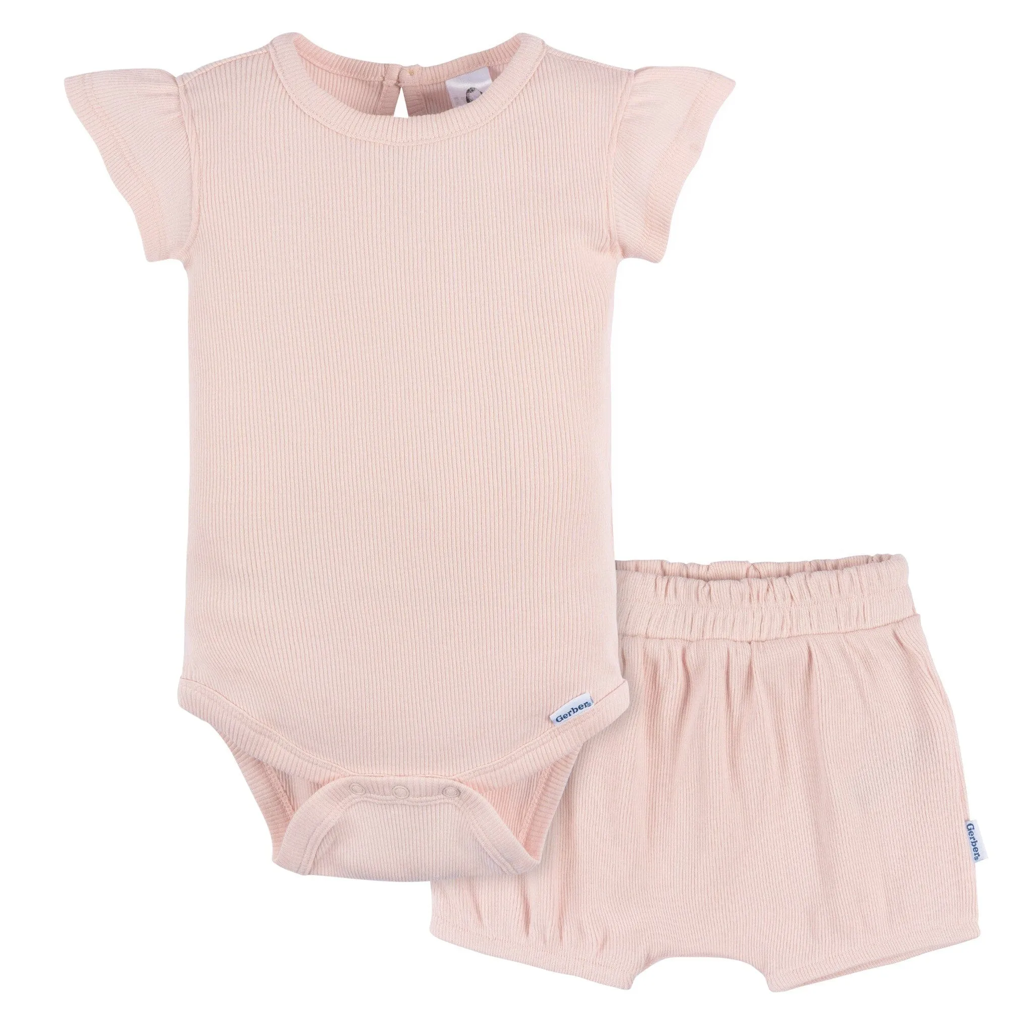 2-Piece Baby Girls Pink Bodysuit and Shorts Set
