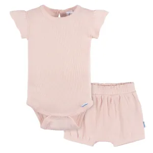 2-Piece Baby Girls Pink Bodysuit and Shorts Set