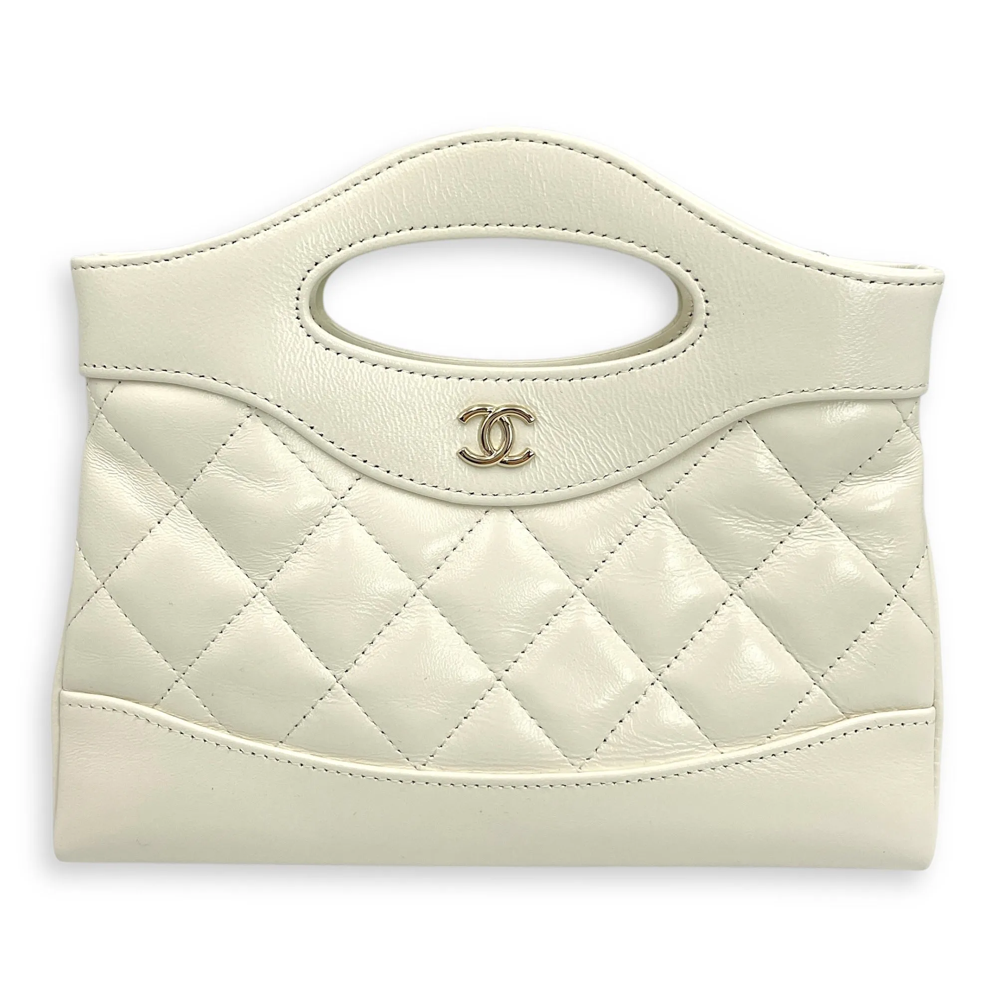 31 Leather Clutch 20 White Crossbody Bag in Calfskin, Gold hardware