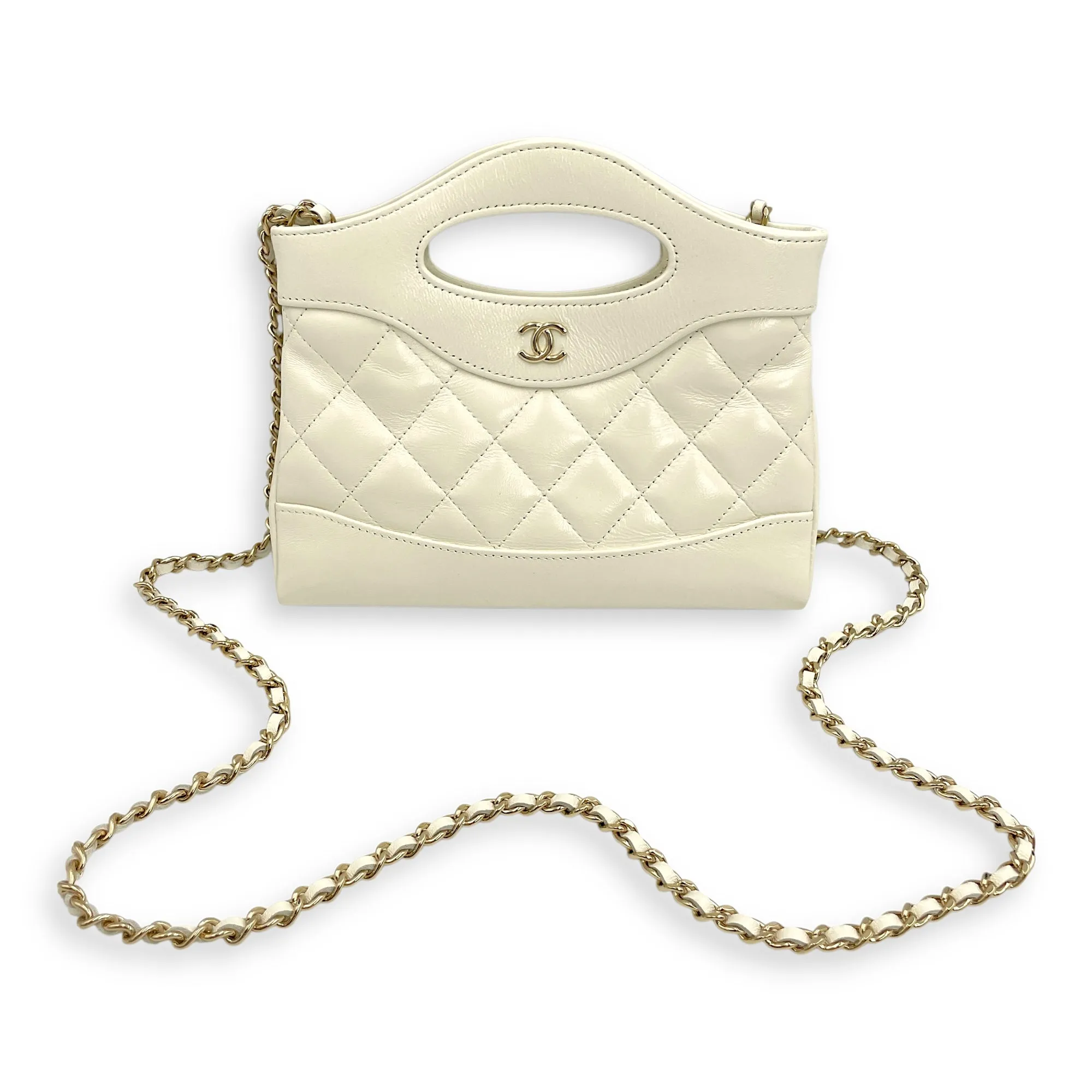 31 Leather Clutch 20 White Crossbody Bag in Calfskin, Gold hardware