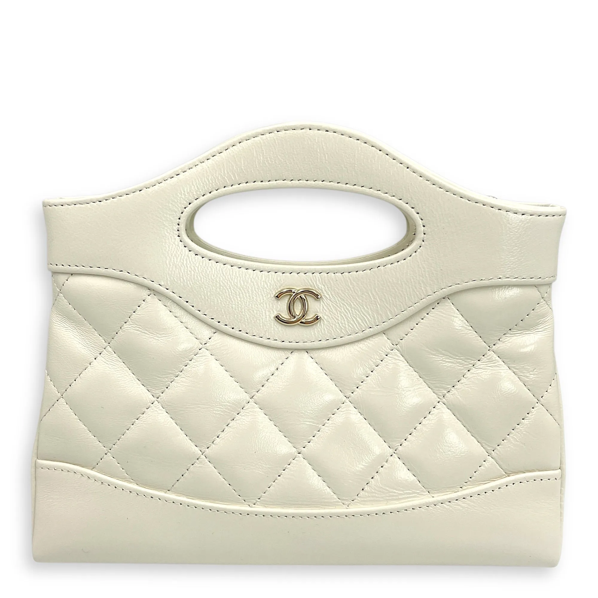 31 Leather Clutch 20 White Crossbody Bag in Calfskin, Gold hardware