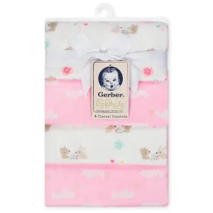 4-Pack Girls Pink Organic Flannel Blankets
