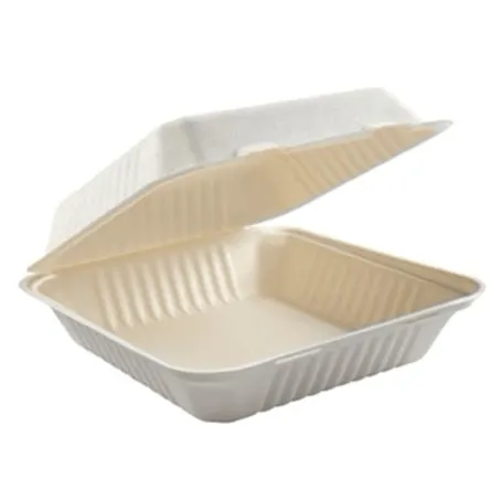 9X9X3-200CT ECO BIODEGRADABLE COMPOSTABLE BAGASSE ONE COMPARTMENT HINGED CONTAINERS