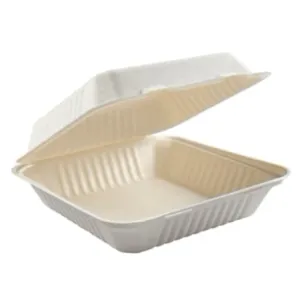 9X9X3-200CT ECO BIODEGRADABLE COMPOSTABLE BAGASSE ONE COMPARTMENT HINGED CONTAINERS