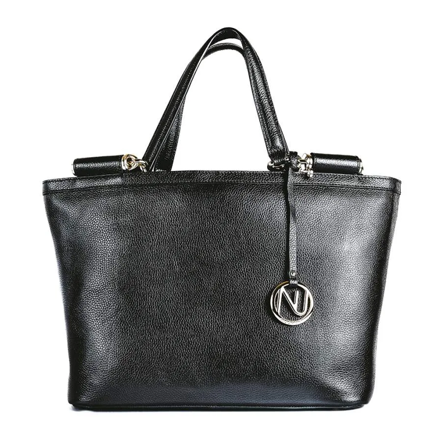 Aaliyah Tote Handbag in Black Pebble Leather