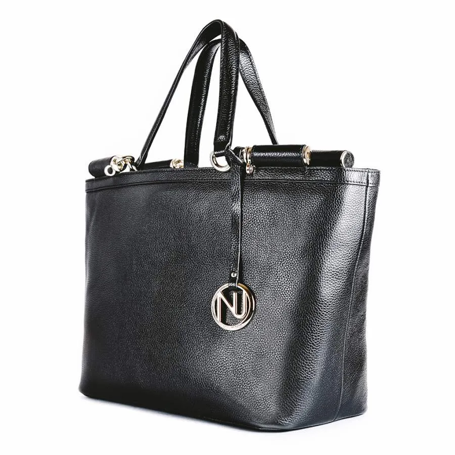 Aaliyah Tote Handbag in Black Pebble Leather