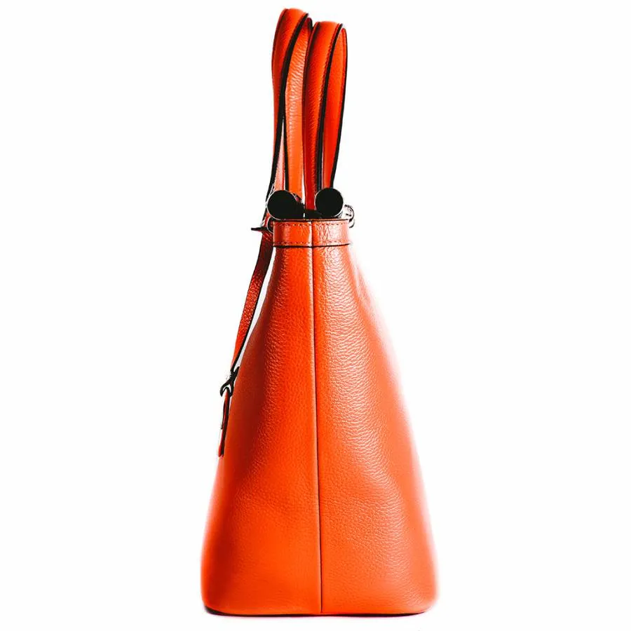 Aaliyah Tote Handbag in Orange Pebble Leather