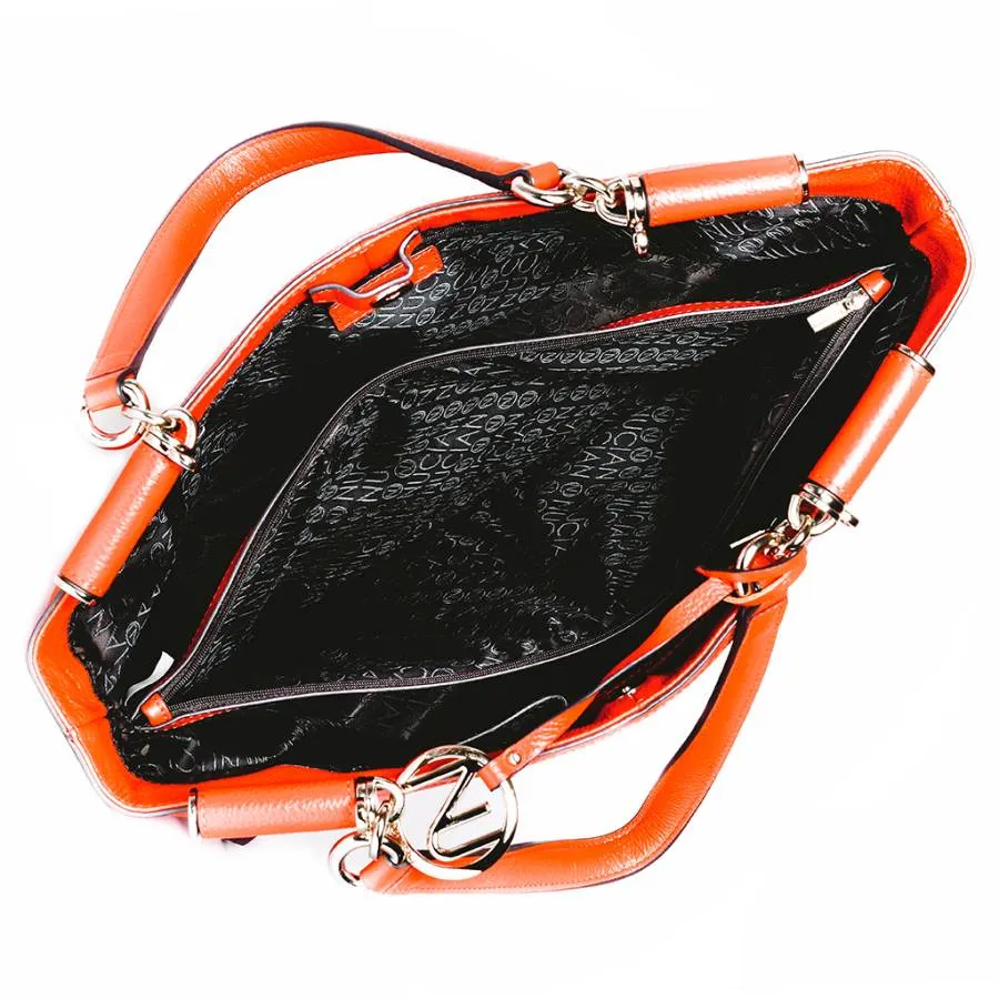Aaliyah Tote Handbag in Orange Pebble Leather