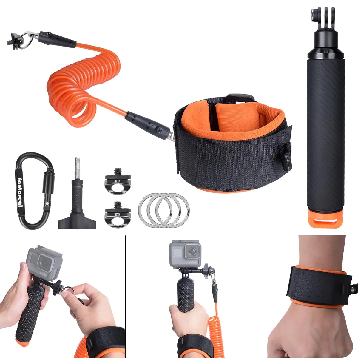 Action Camera Non-Slip Handler Floating Hand Grip Holder Mount   Steel-cored Safety Wrist Strap for GoPro Sony Insta360 Olympus Akaso Underwater Camcorder Diving Surfing Snorkeling Rafting Kayak Scuba