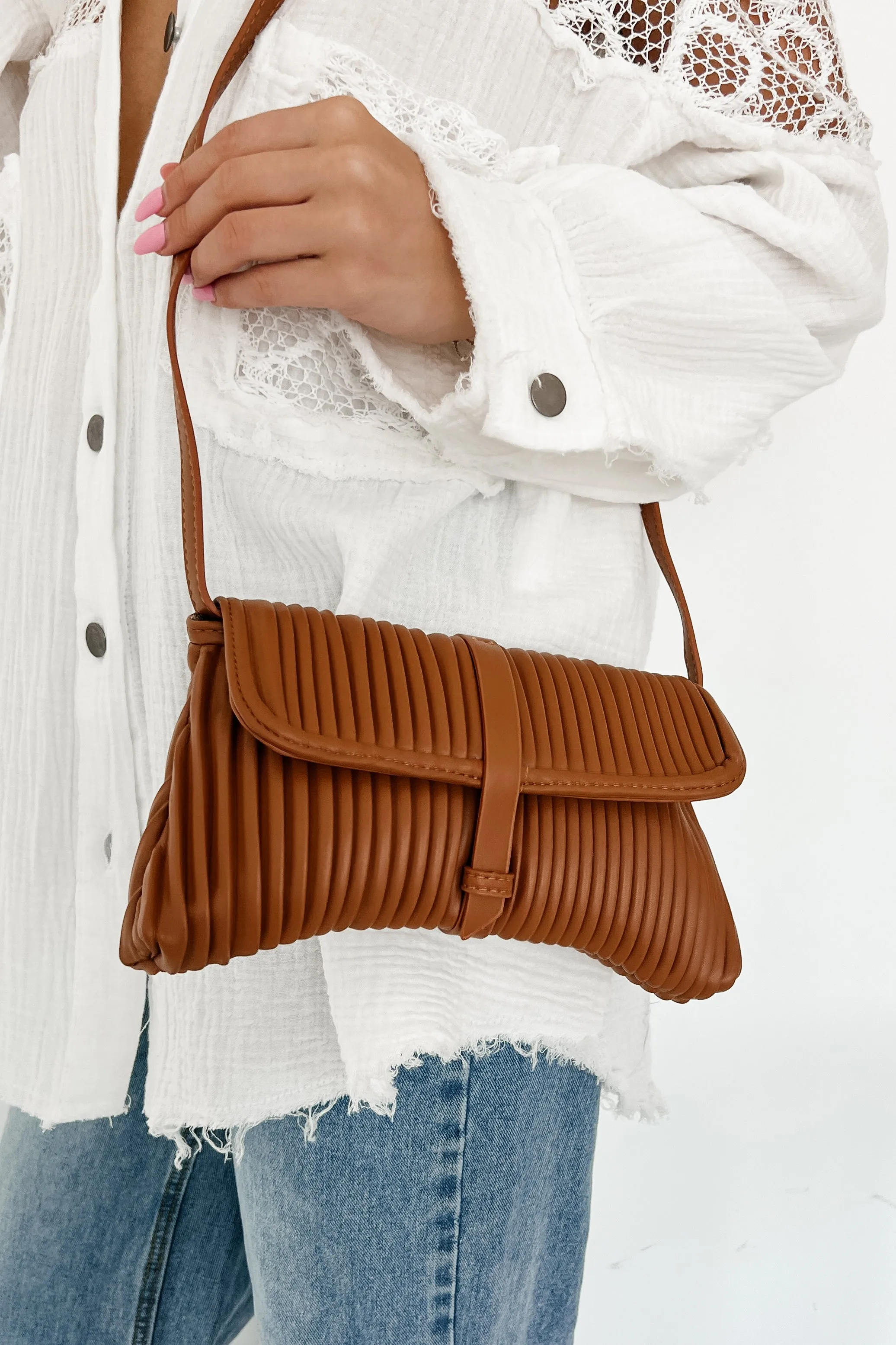 All In, All Day Faux Leather Pleated Handbag (Brown)