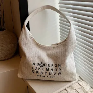 Alphabet Print Hobo Canvas Bag