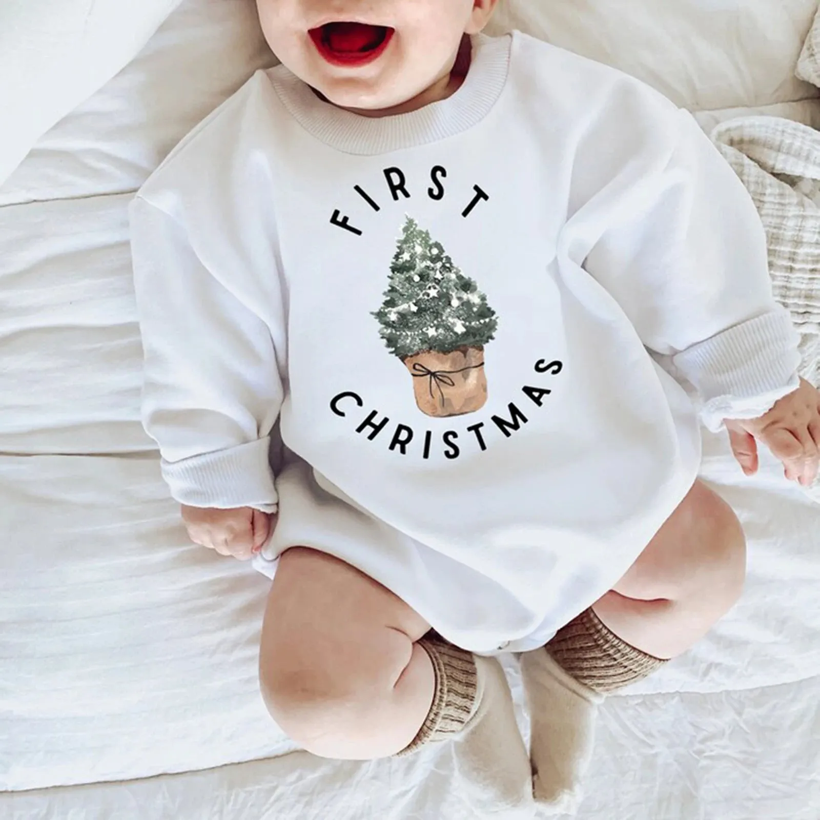 Baby Boy Girls first Christmas Outfit Long Sleeve Romper
