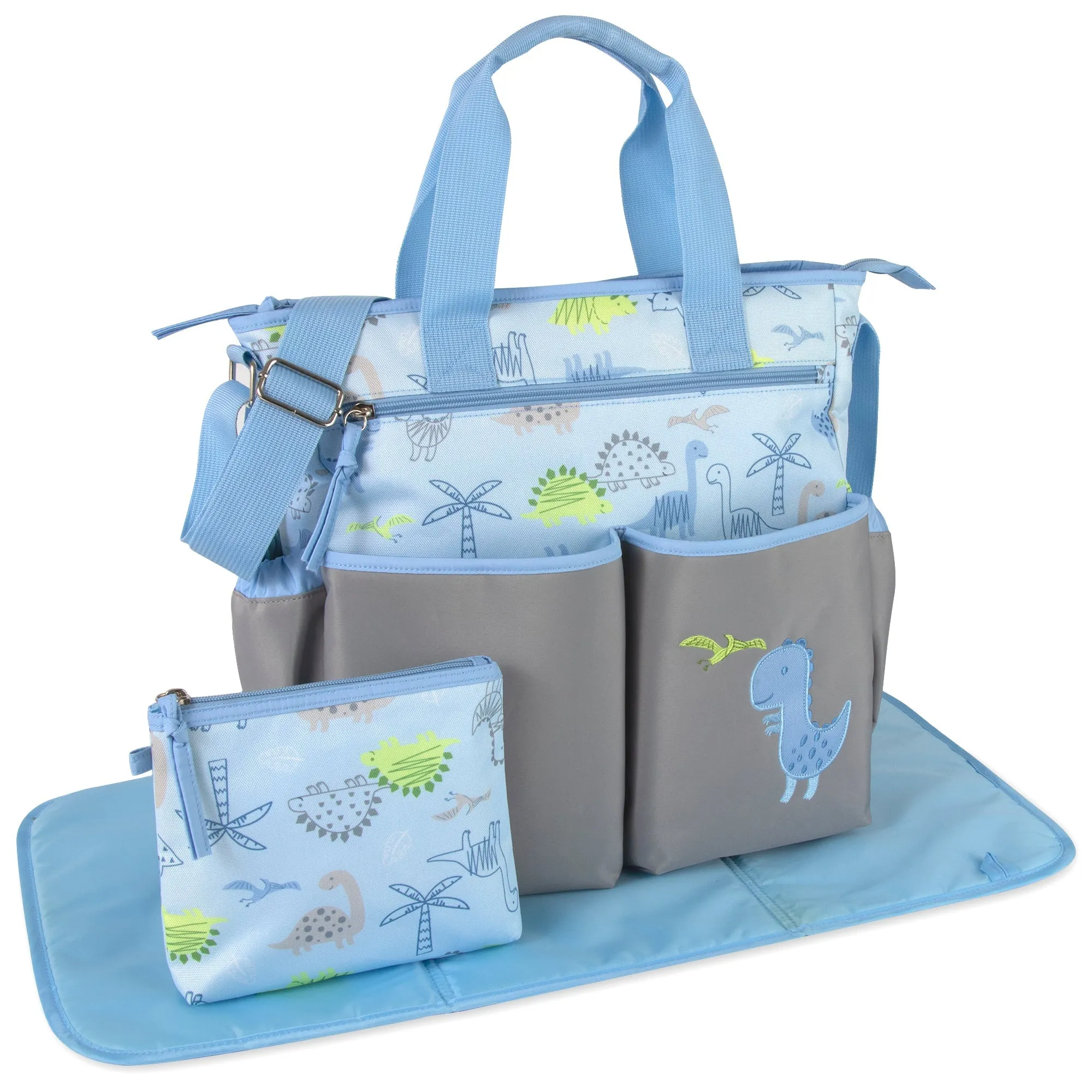 Baby Essentials 3 In 1 Blue Dino Themed Diaper Bag Wholesale