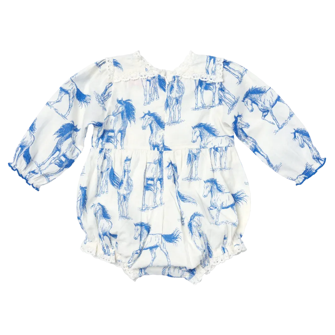Baby Girl's Charlie Bubble - Blue Horses