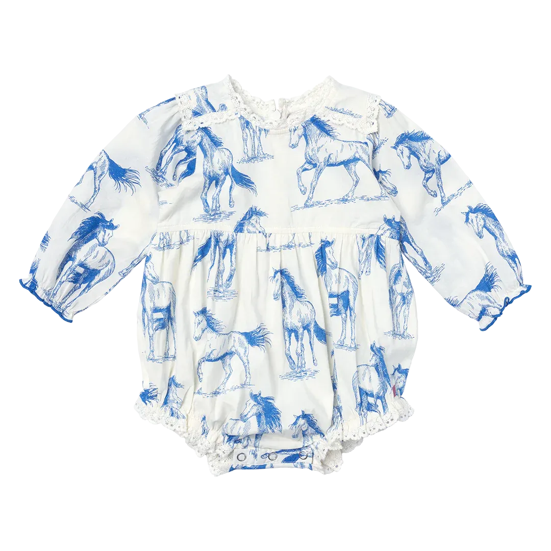 Baby Girl's Charlie Bubble - Blue Horses
