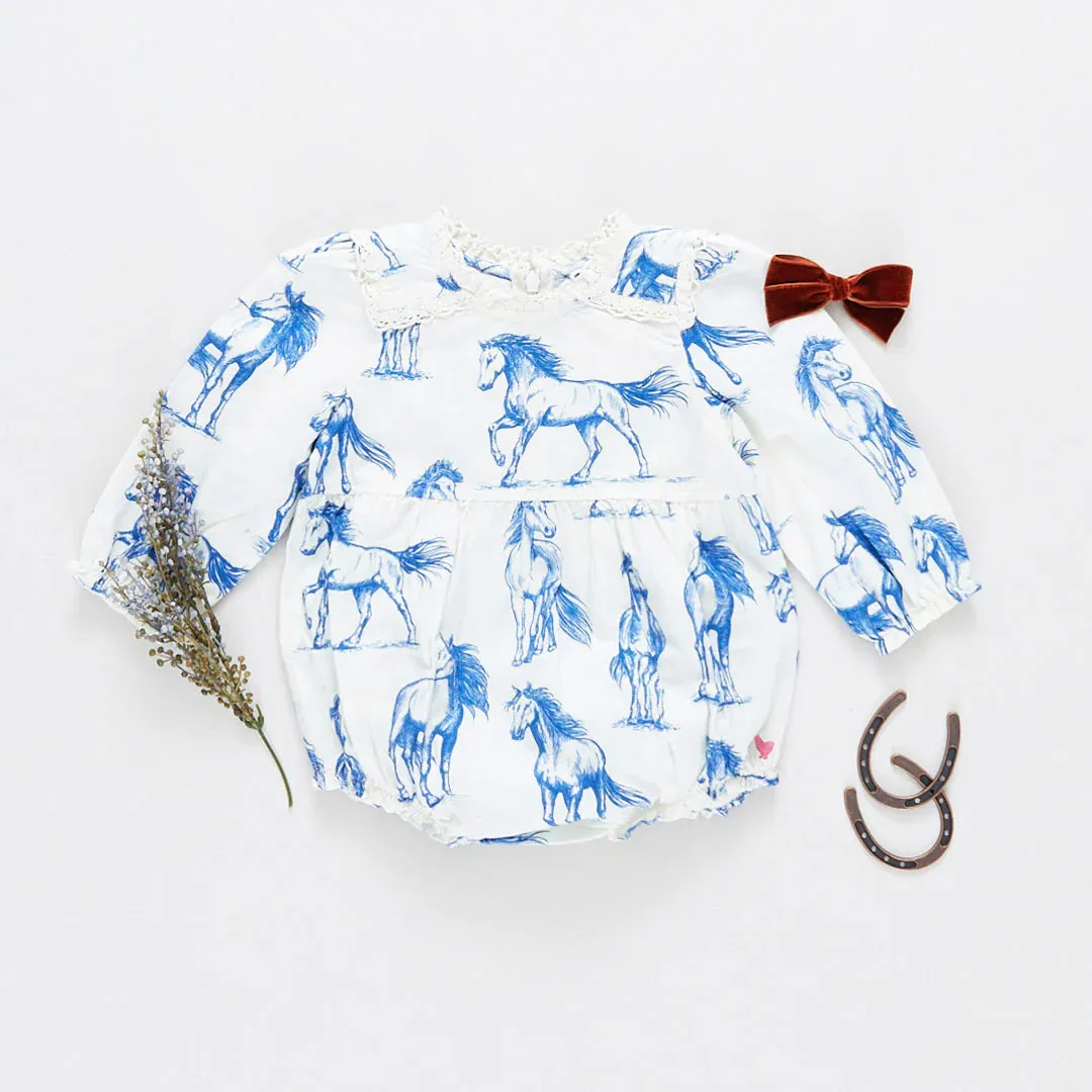 Baby Girl's Charlie Bubble - Blue Horses