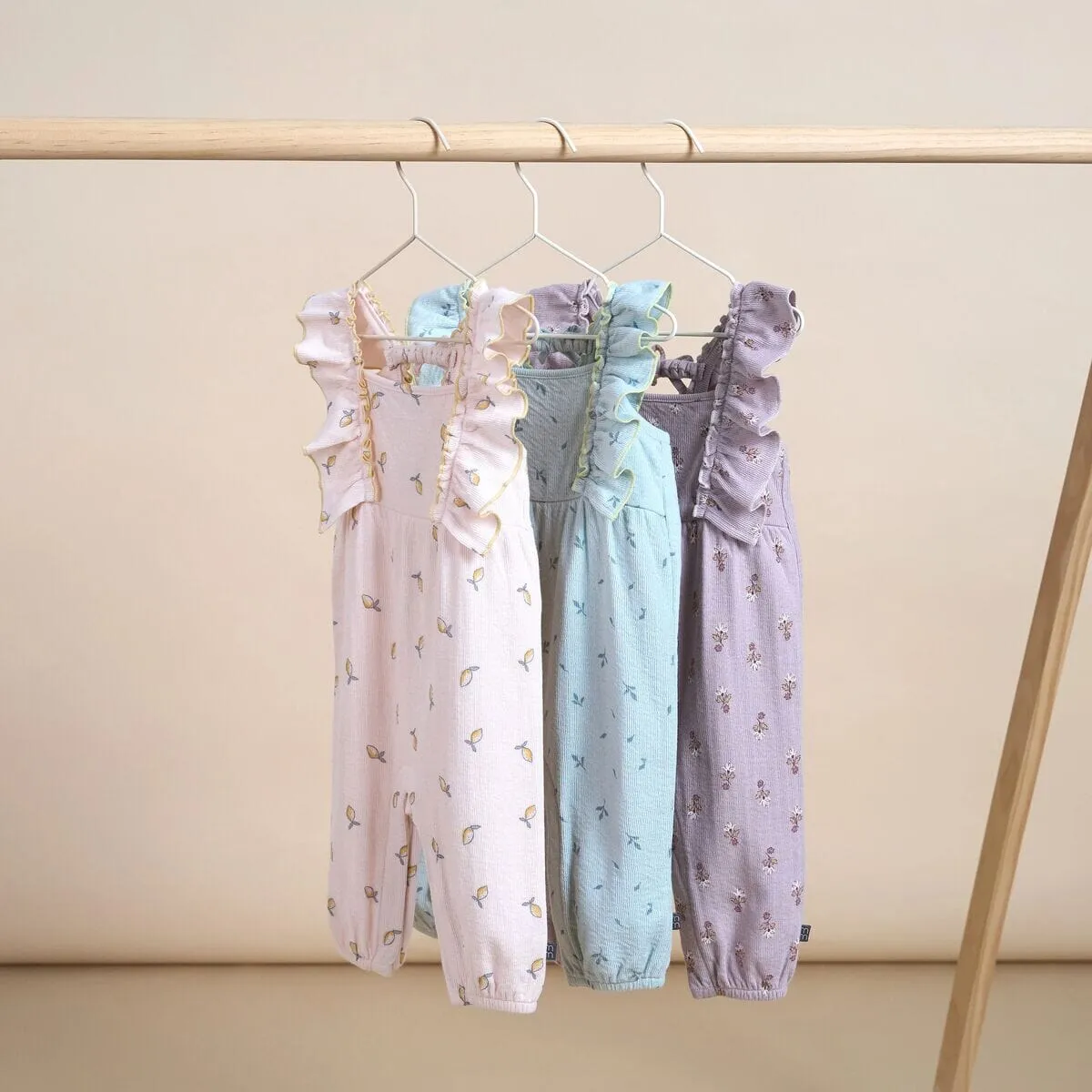 Baby Girls Sky Leaves Ruffles Long Leg Romper