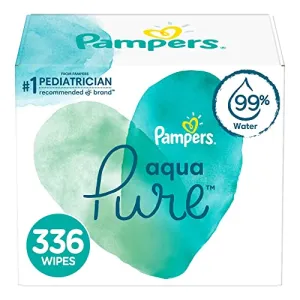 Baby Wipes, Pampers Aqua Pure Sensitive Water Baby Diaper Wipes, Hypoallergenic and Unscented, 6X Pop-Top Travel Packs, 336 Count (Packaging May Vary)
