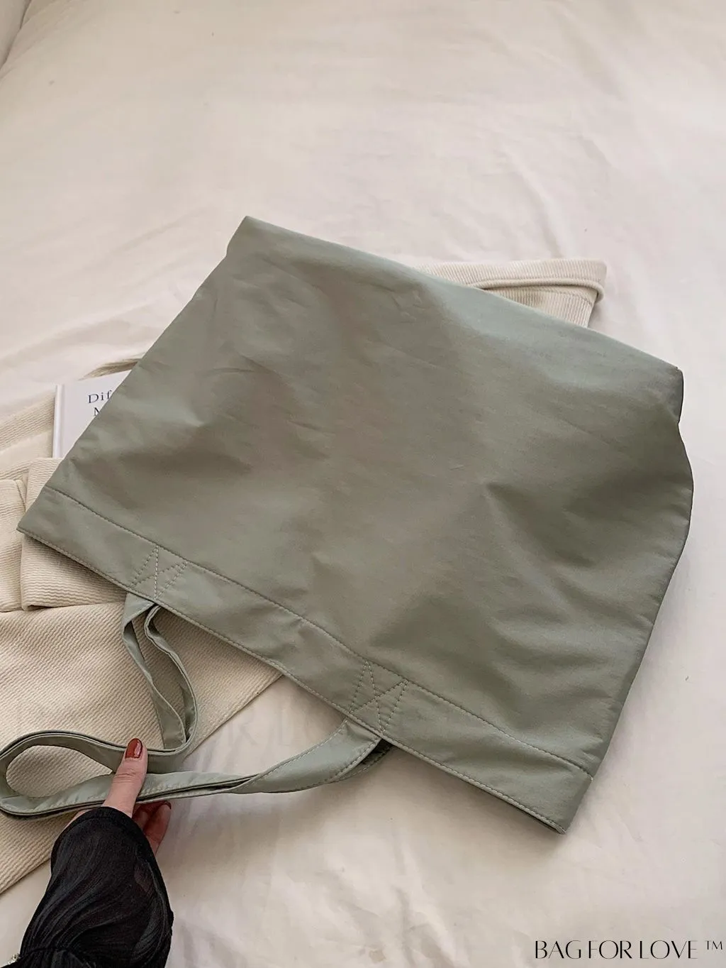 BagForLove - Large Green Minimalist Shoulder Tote Bag for Commuting