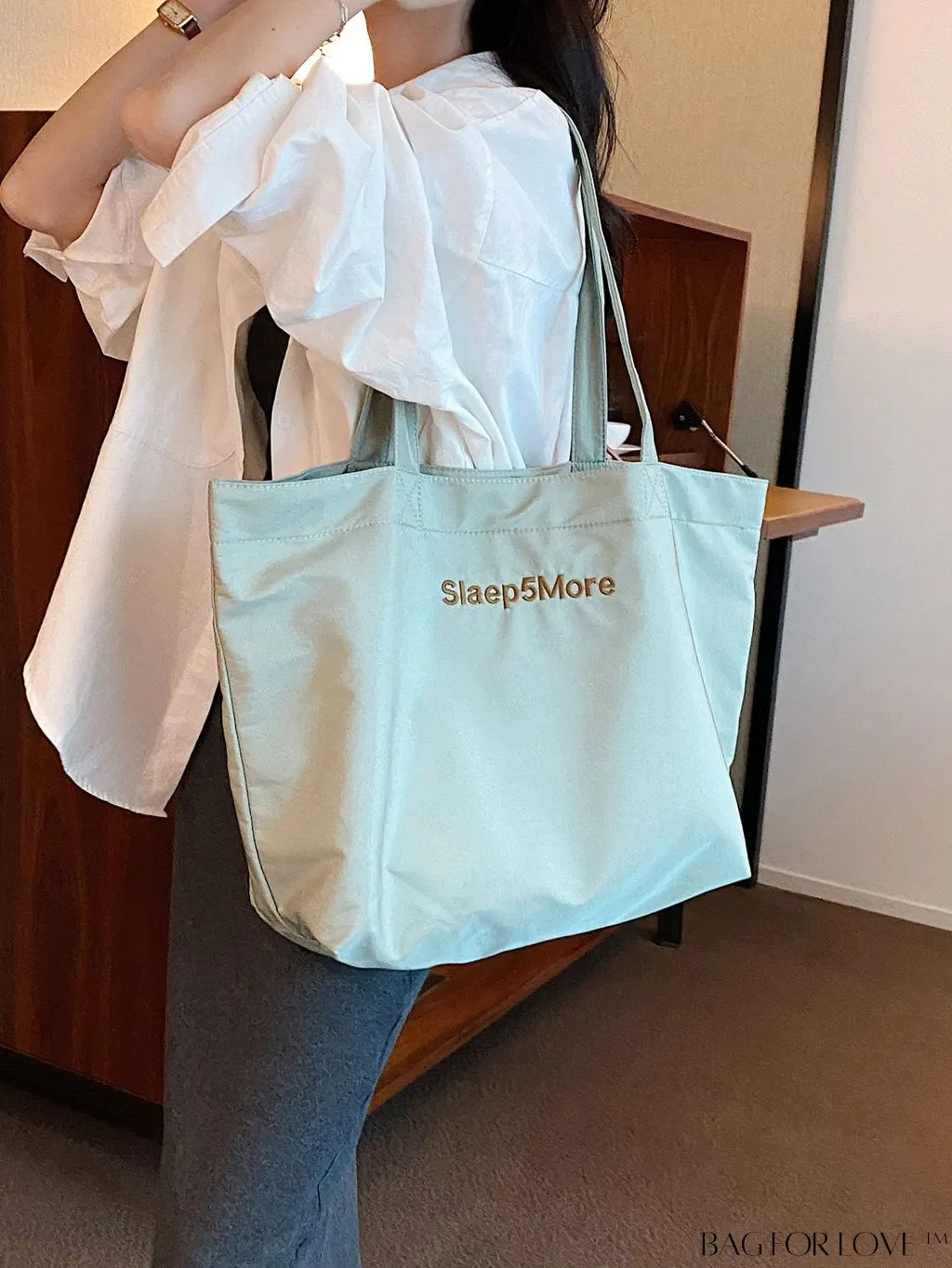 BagForLove - Large Green Minimalist Shoulder Tote Bag for Commuting