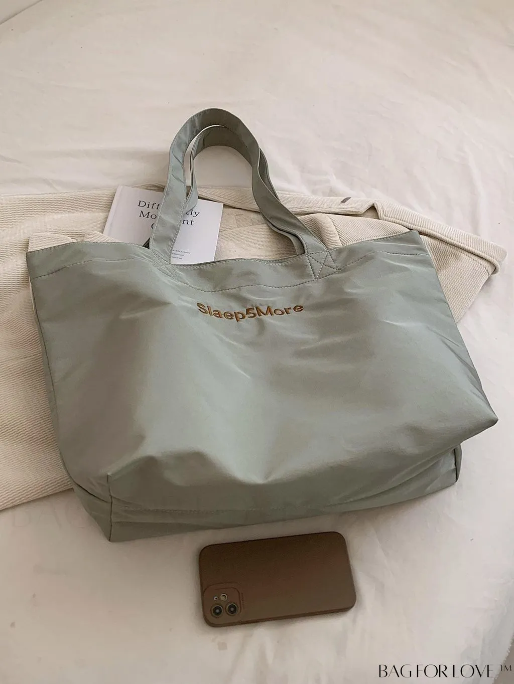 BagForLove - Large Green Minimalist Shoulder Tote Bag for Commuting