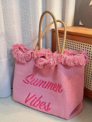 BagForLove - Perfect Companion Large Capacity Letter & Tassel Canvas Tote Bag