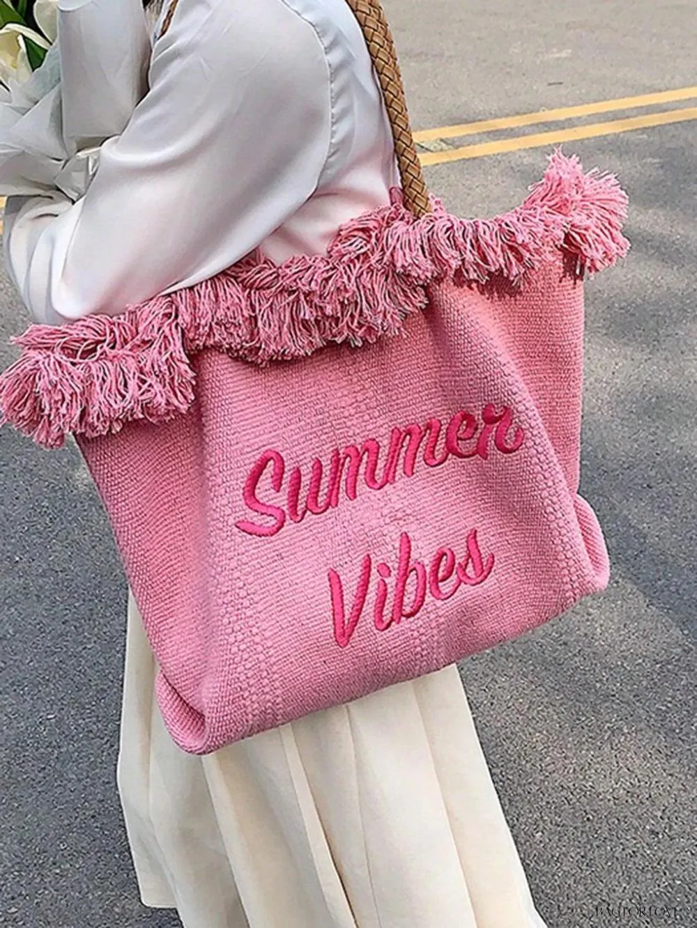 BagForLove - Perfect Companion Large Capacity Letter & Tassel Canvas Tote Bag