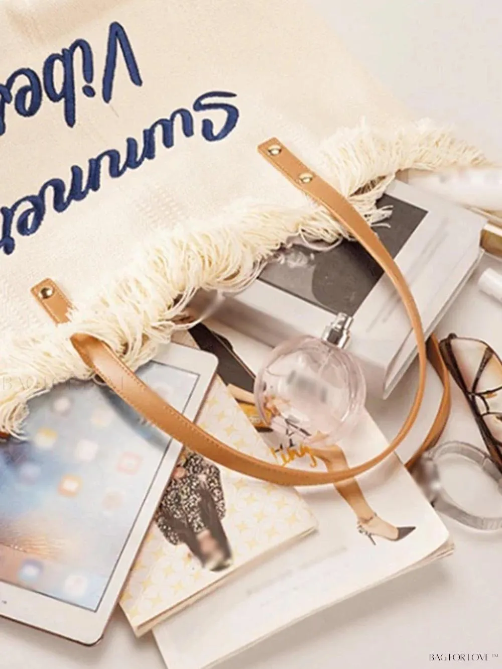 BagForLove - Perfect Companion Large Capacity Letter & Tassel Canvas Tote Bag