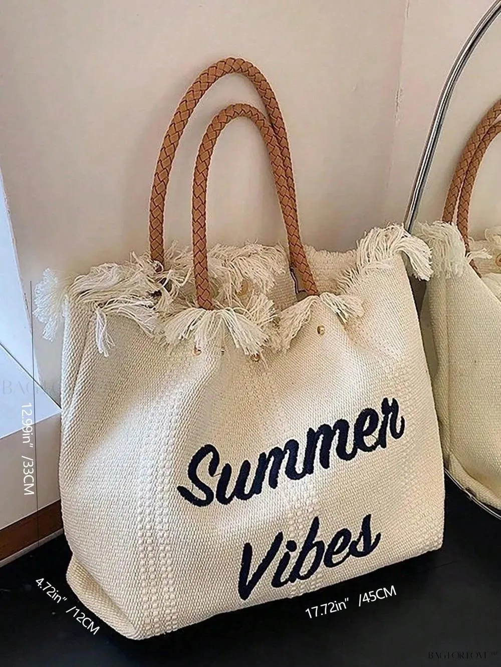BagForLove - Perfect Companion Large Capacity Letter & Tassel Canvas Tote Bag