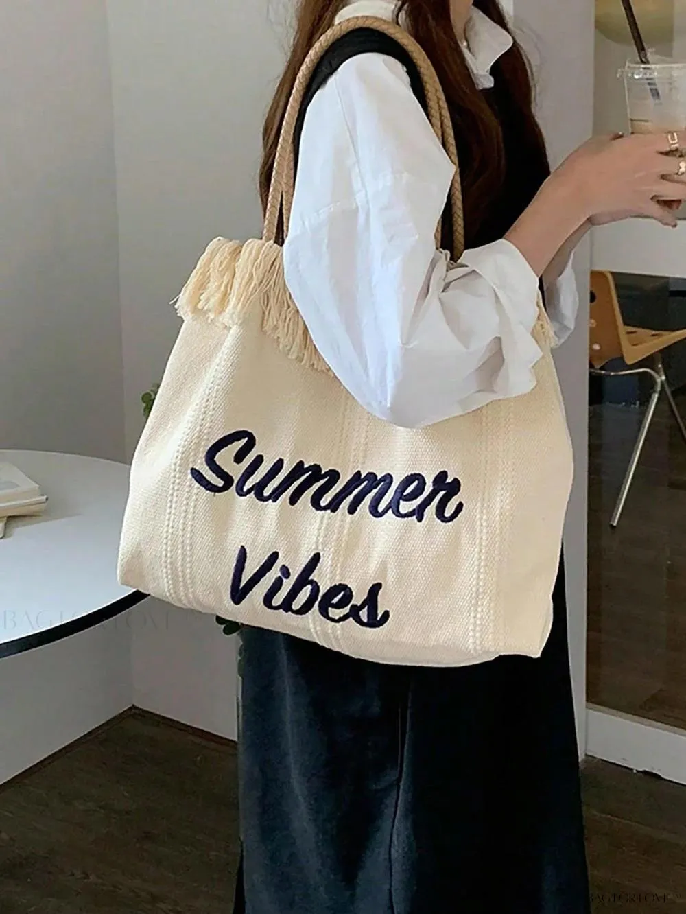 BagForLove - Perfect Companion Large Capacity Letter & Tassel Canvas Tote Bag