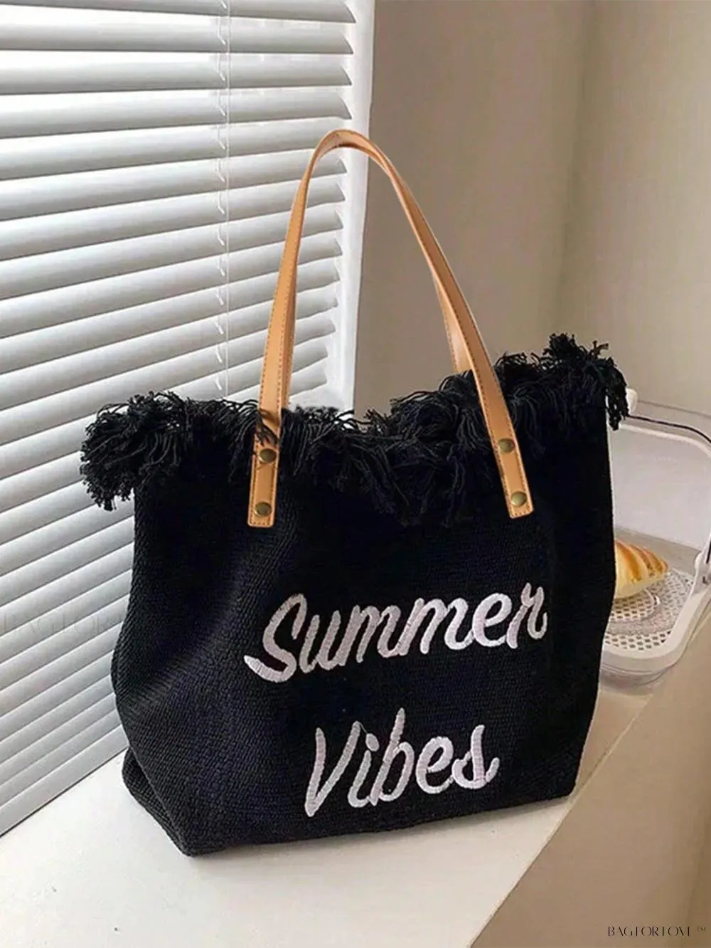 BagForLove - Perfect Companion Large Capacity Letter & Tassel Canvas Tote Bag