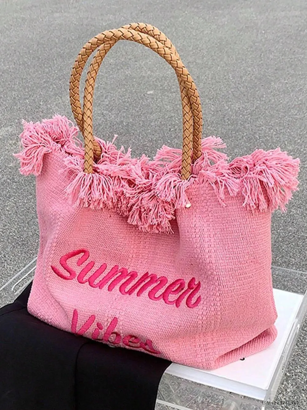 BagForLove - Perfect Companion Large Capacity Letter & Tassel Canvas Tote Bag