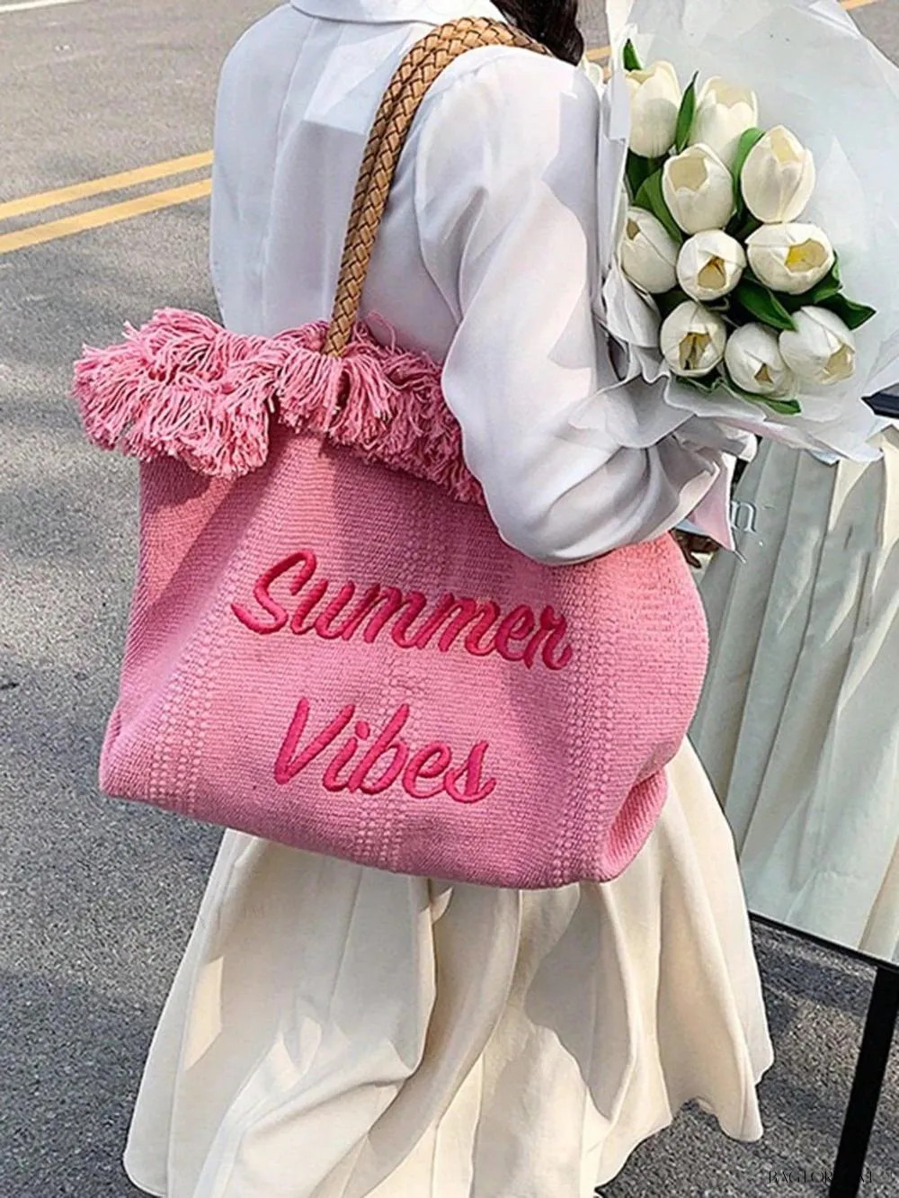 BagForLove - Perfect Companion Large Capacity Letter & Tassel Canvas Tote Bag