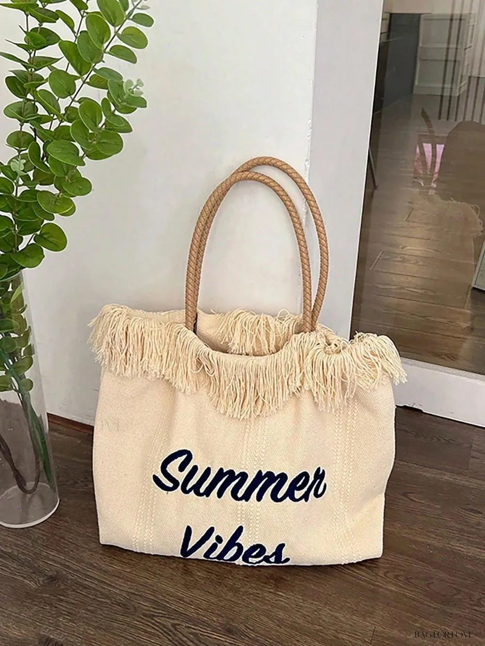 BagForLove - Perfect Companion Large Capacity Letter & Tassel Canvas Tote Bag