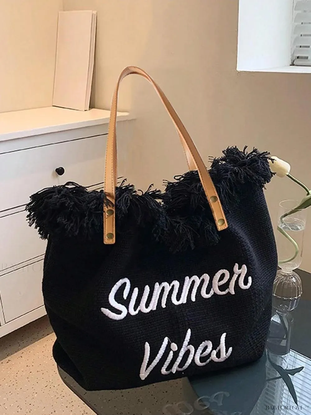 BagForLove - Perfect Companion Large Capacity Letter & Tassel Canvas Tote Bag