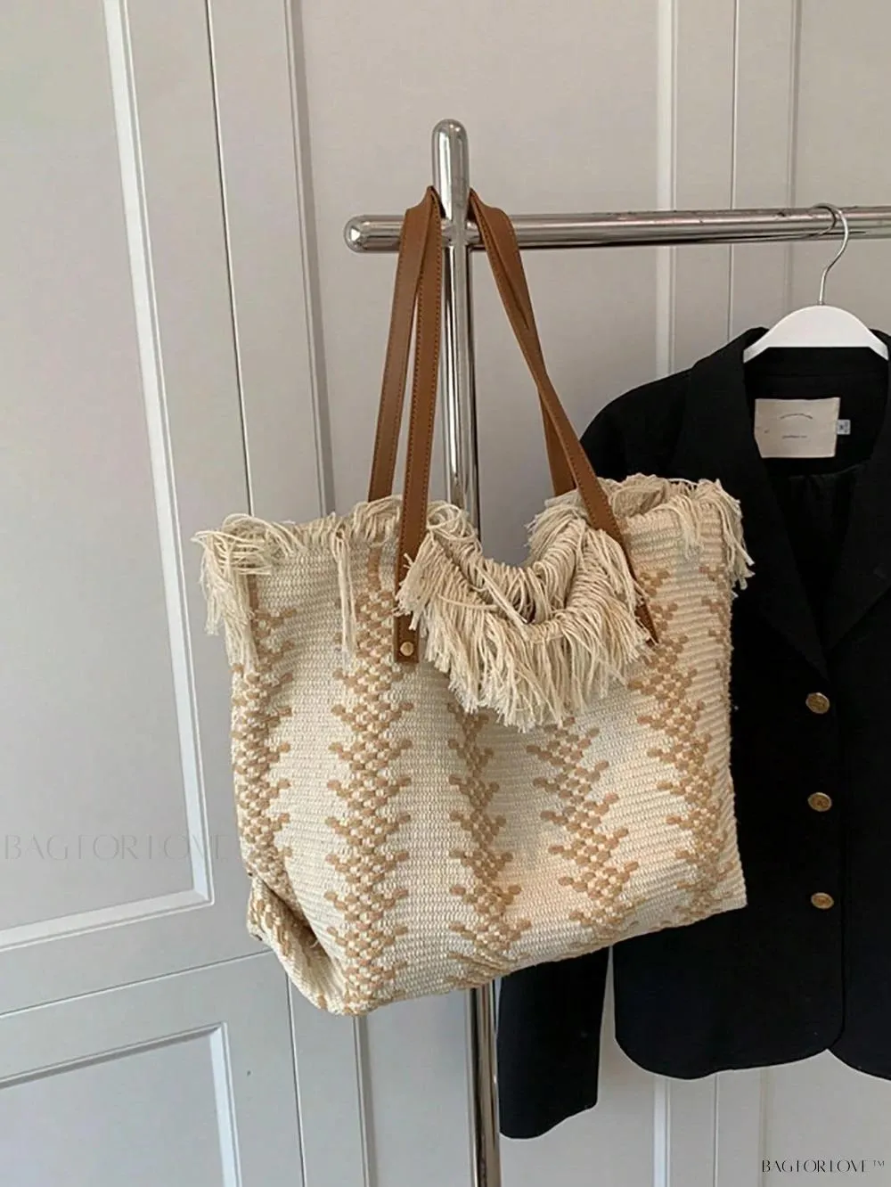 BagForLove - Perfect Companion Large Capacity Letter & Tassel Canvas Tote Bag