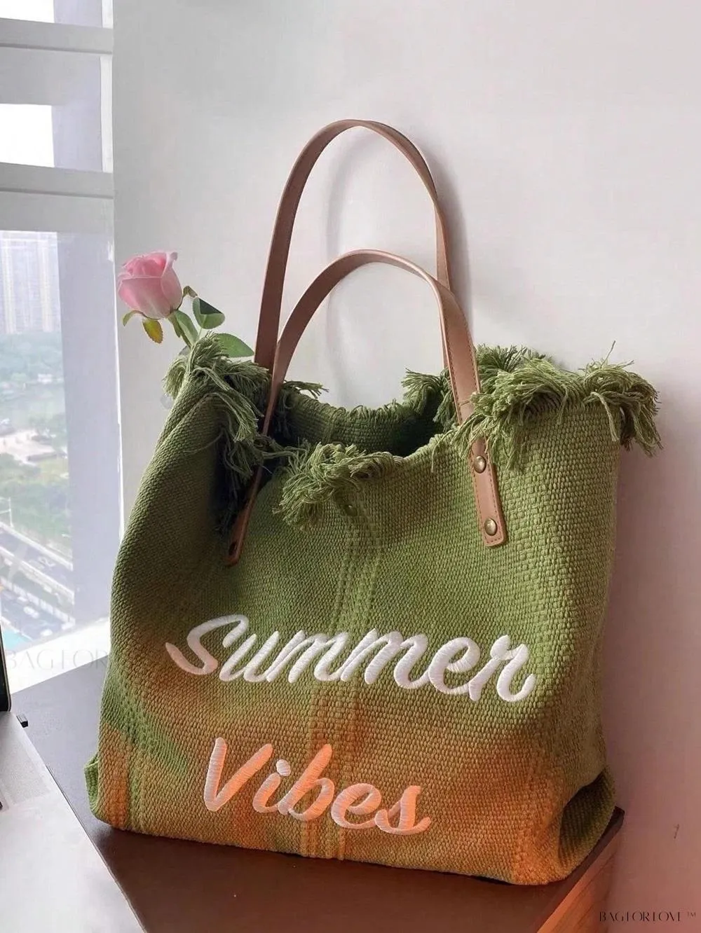 BagForLove - Perfect Companion Large Capacity Letter & Tassel Canvas Tote Bag