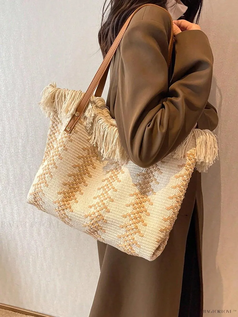 BagForLove - Perfect Companion Large Capacity Letter & Tassel Canvas Tote Bag