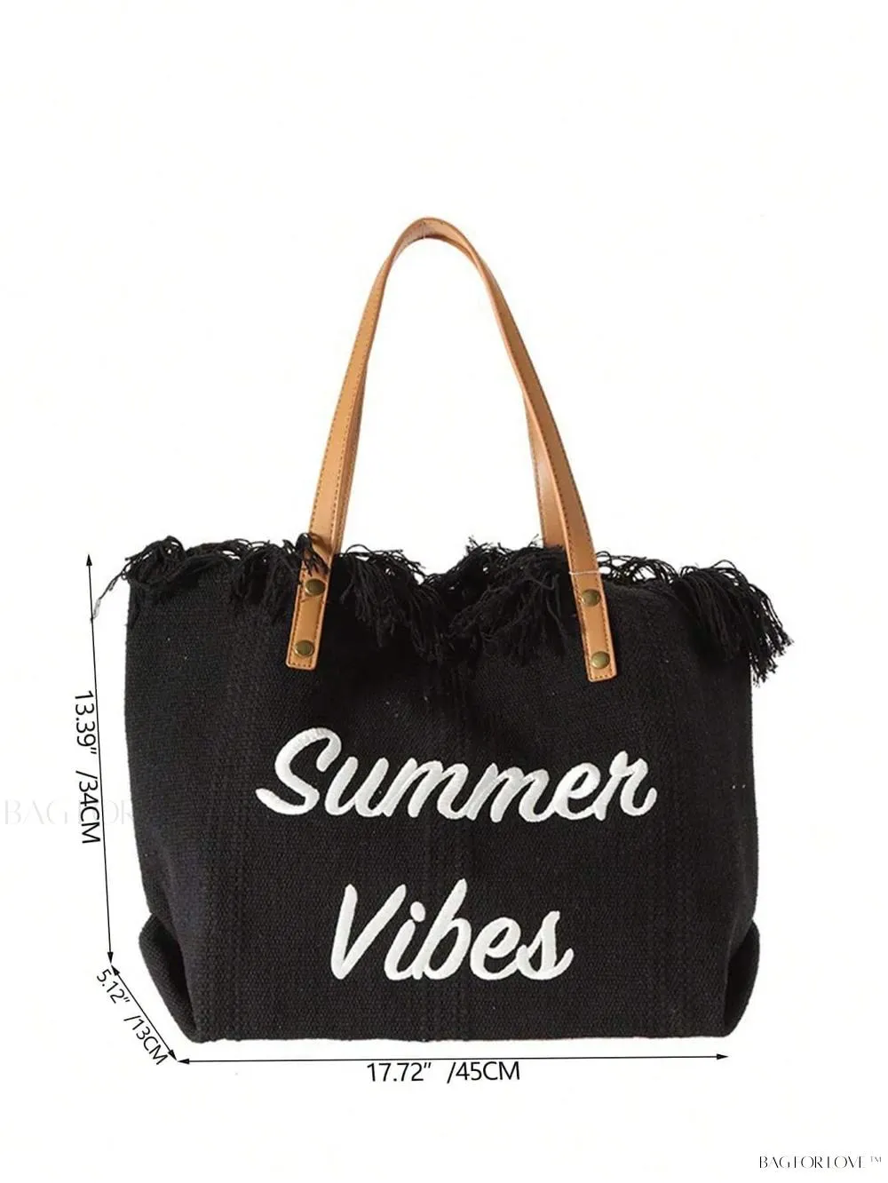 BagForLove - Perfect Companion Large Capacity Letter & Tassel Canvas Tote Bag