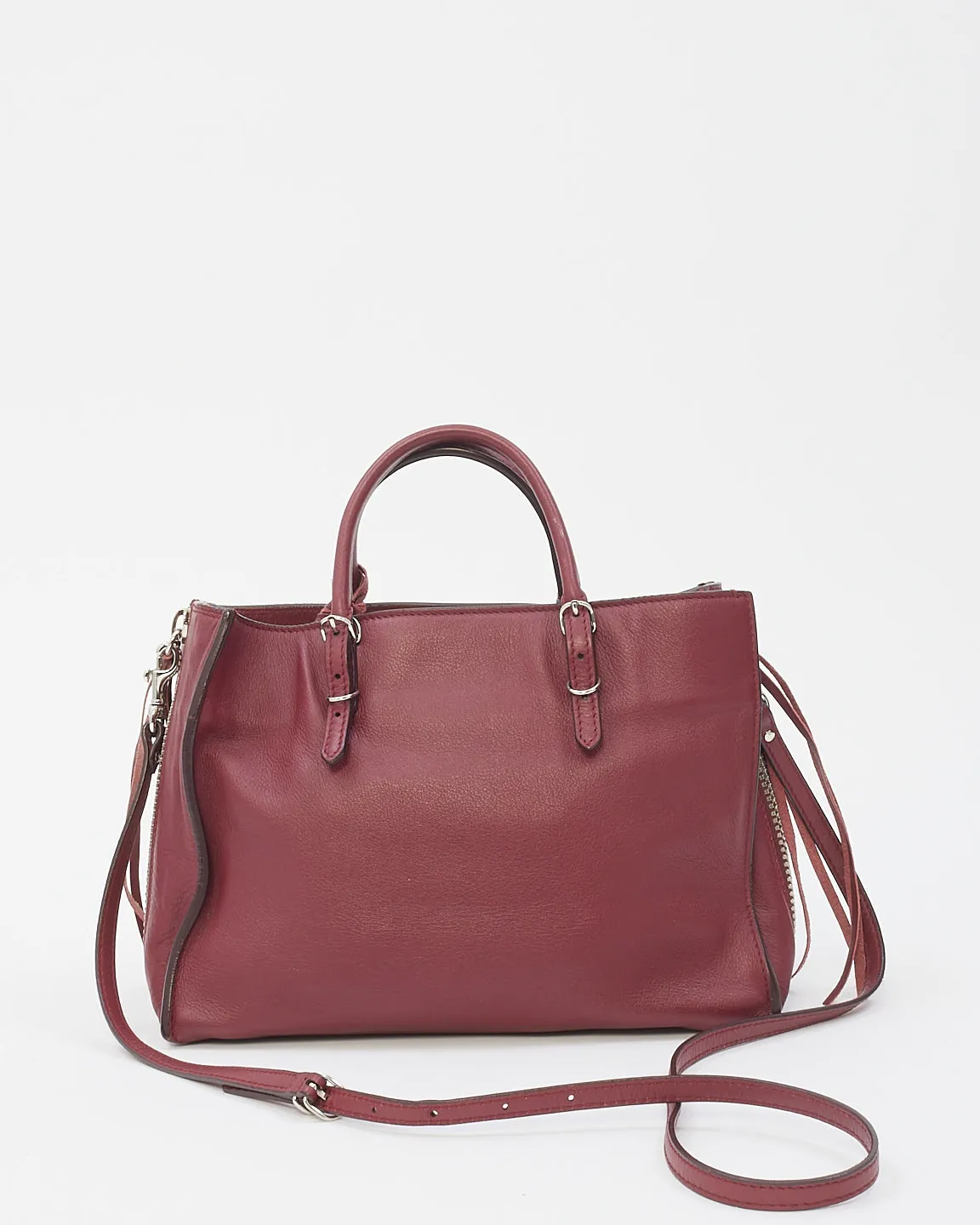 Balenciaga Burgundy Leather Mini Papier A6 Zip Around Tote Bag
