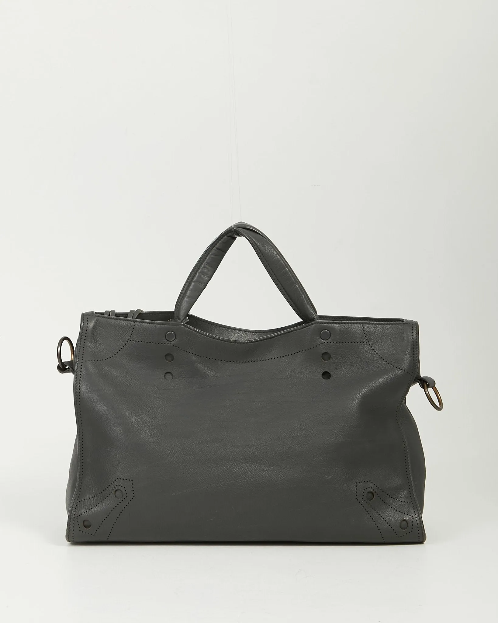 Balenciaga Grey Leather Motocross Blackout City Satchel Bag