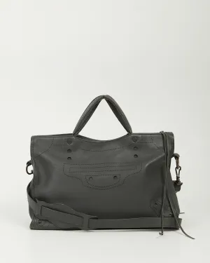 Balenciaga Grey Leather Motocross Blackout City Satchel Bag