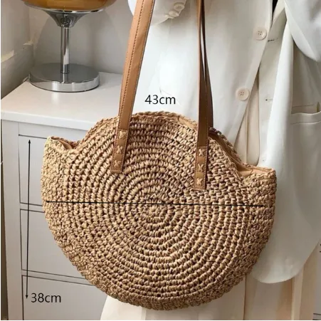 Big Straw Tote Beach Bag Large & Handmade Woman Shoulder Designer Shopper Beach Bag