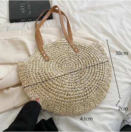 Big Straw Tote Beach Bag Large & Handmade Woman Shoulder Designer Shopper Beach Bag