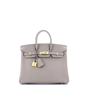Birkin Handbag Grey Novillo with Gold Hardware 25