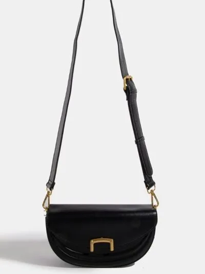 Black Buckle Closure Crescent Faux Leather Crossbody Bag