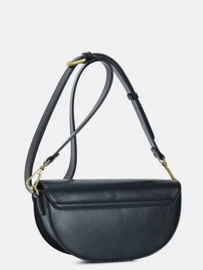 Black Buckle Closure Crescent Faux Leather Crossbody Bag