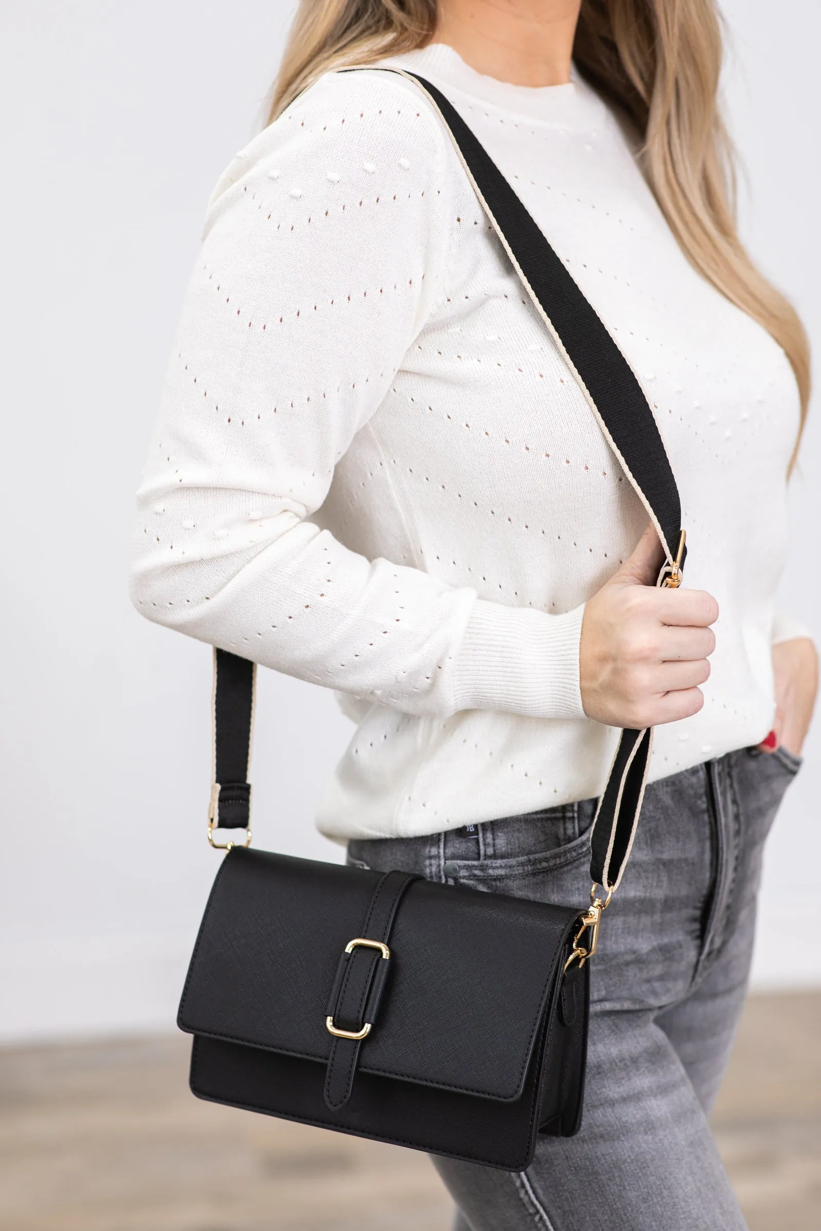 Black Faux Leather Crossbody Purse