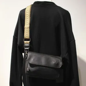 Black Faux Leather Flap Shoulder Bag